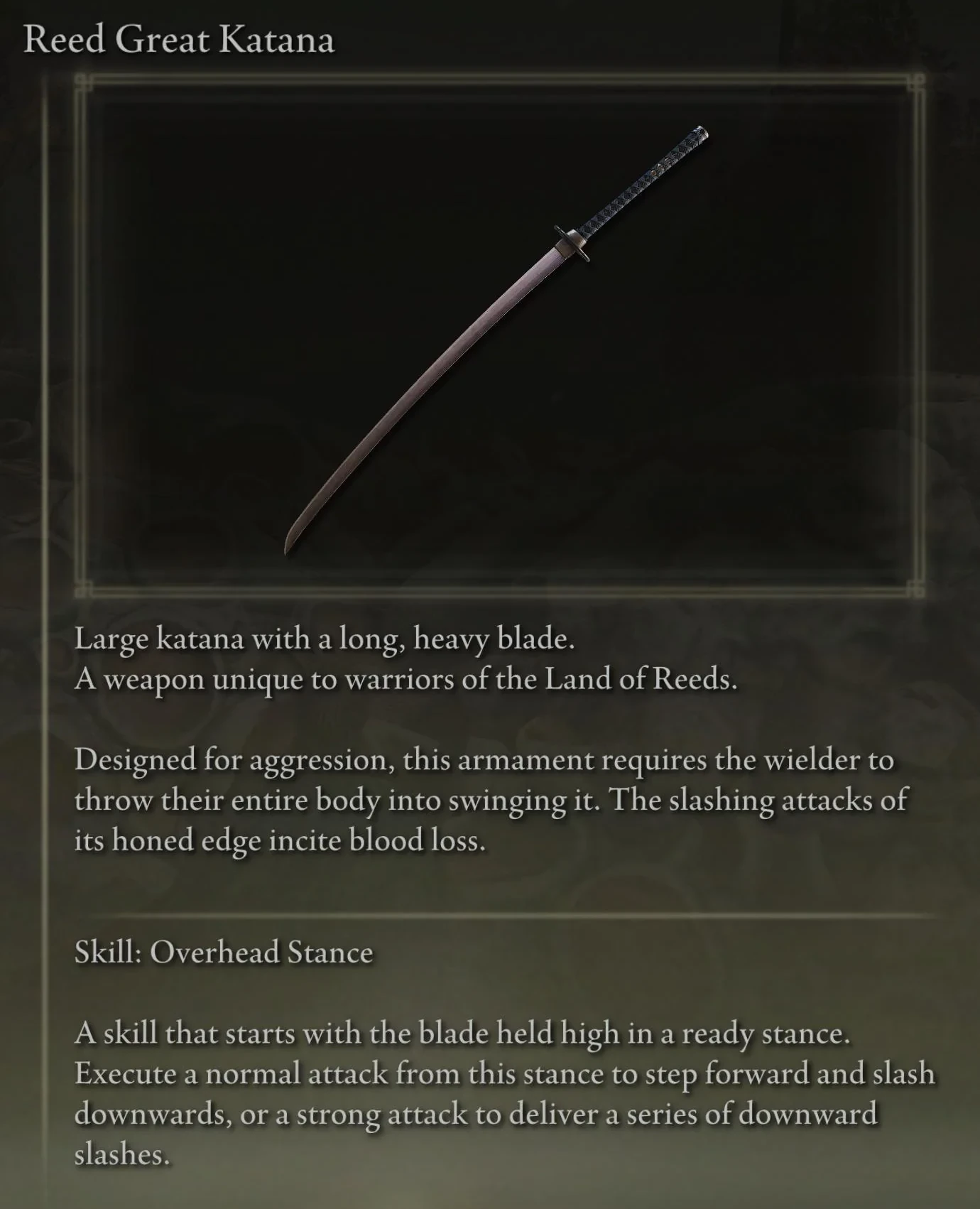 Reed Great Katana inventory screen