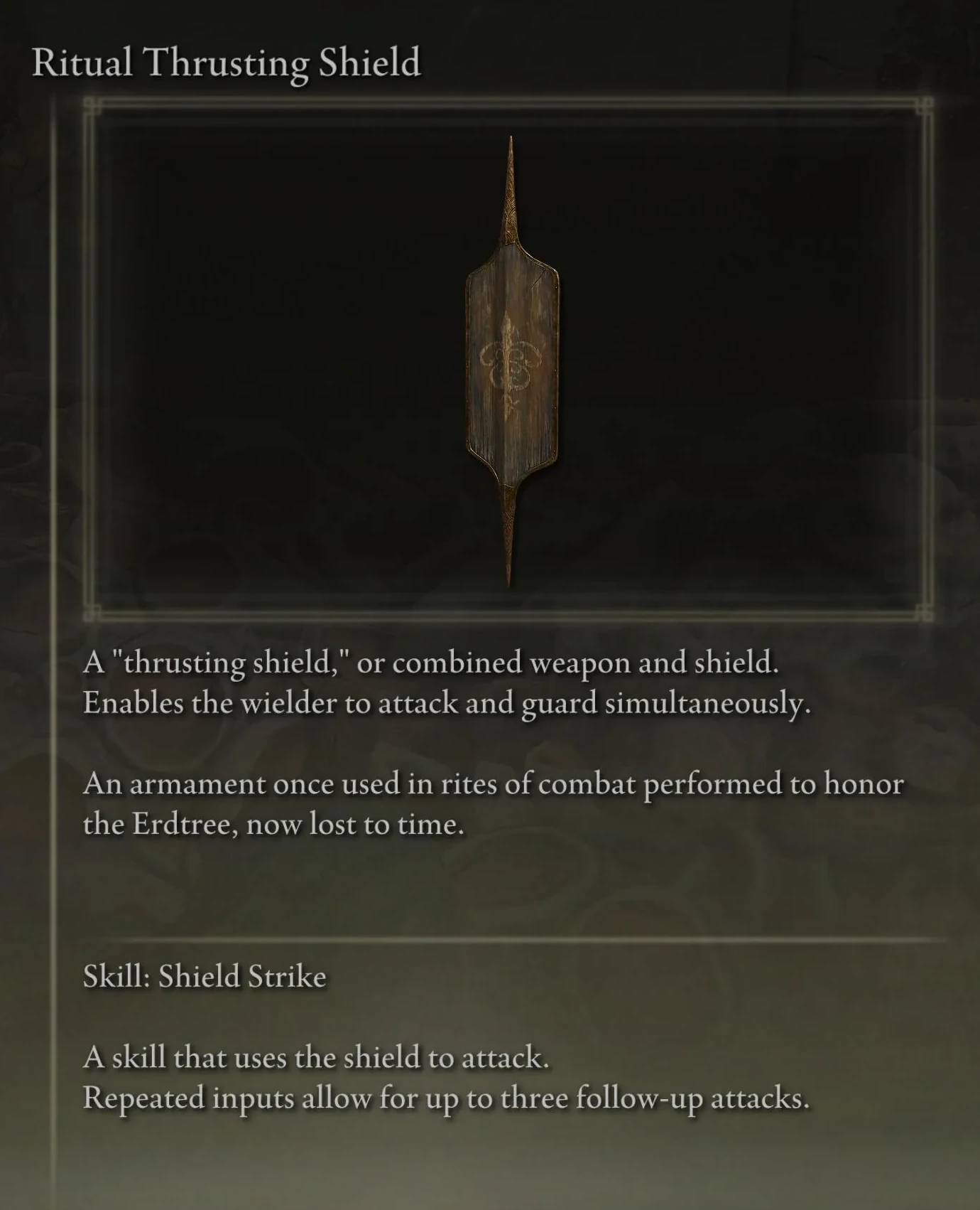 Ritual Thrusting Shield inventory screen