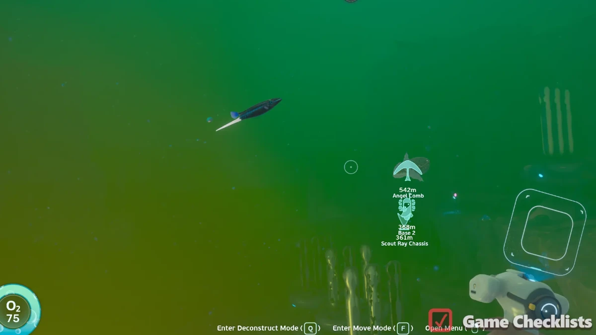 Black Hoverthorn fish in the Subnautica 2 Metal Farms biome