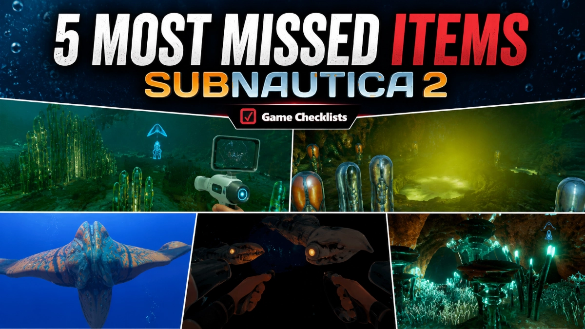Subnautica 2 data insight thumbnail showing the five most missed items