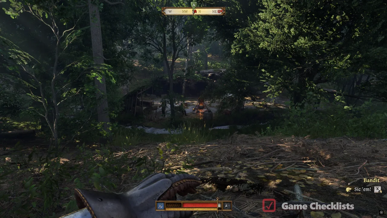Bandit camp along stream northwest of Maleshov
