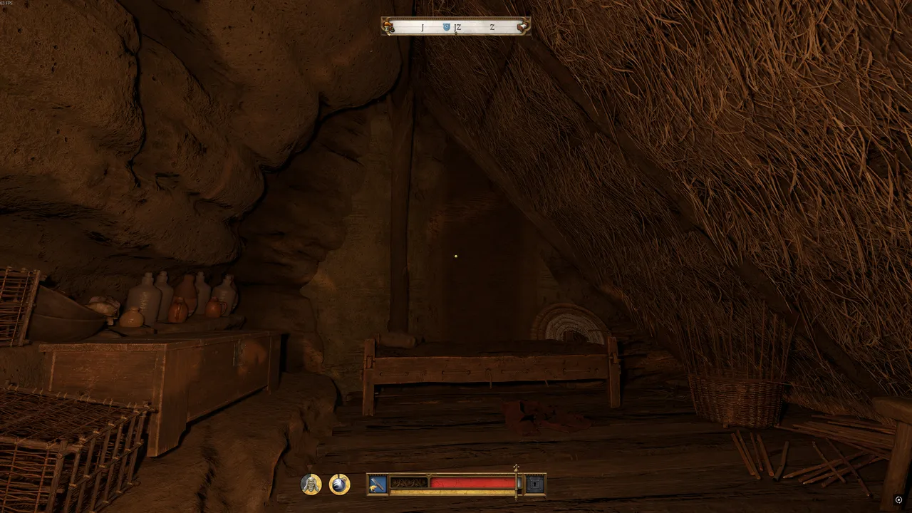 kcd2-bad-blood-1: Pavlena's room in Bozhena's hut - pillow, dress, basket, hat clues