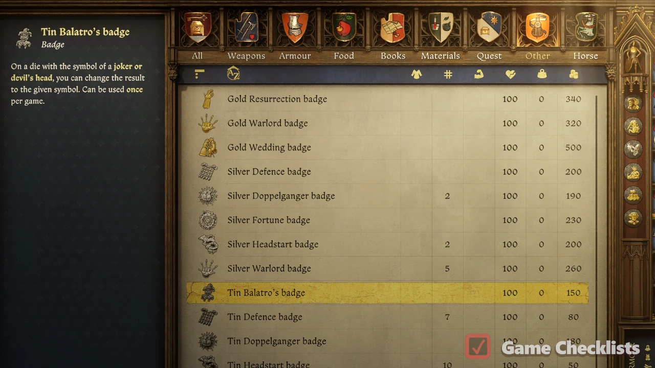 Tin Balatro's Badge dice item KCD2