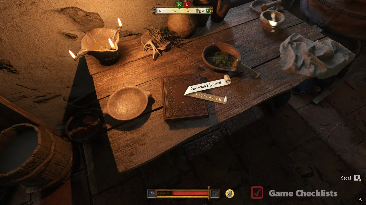 Physician's Journal on the alchemy table in the Crone Tower adding Fever Tonic recipe