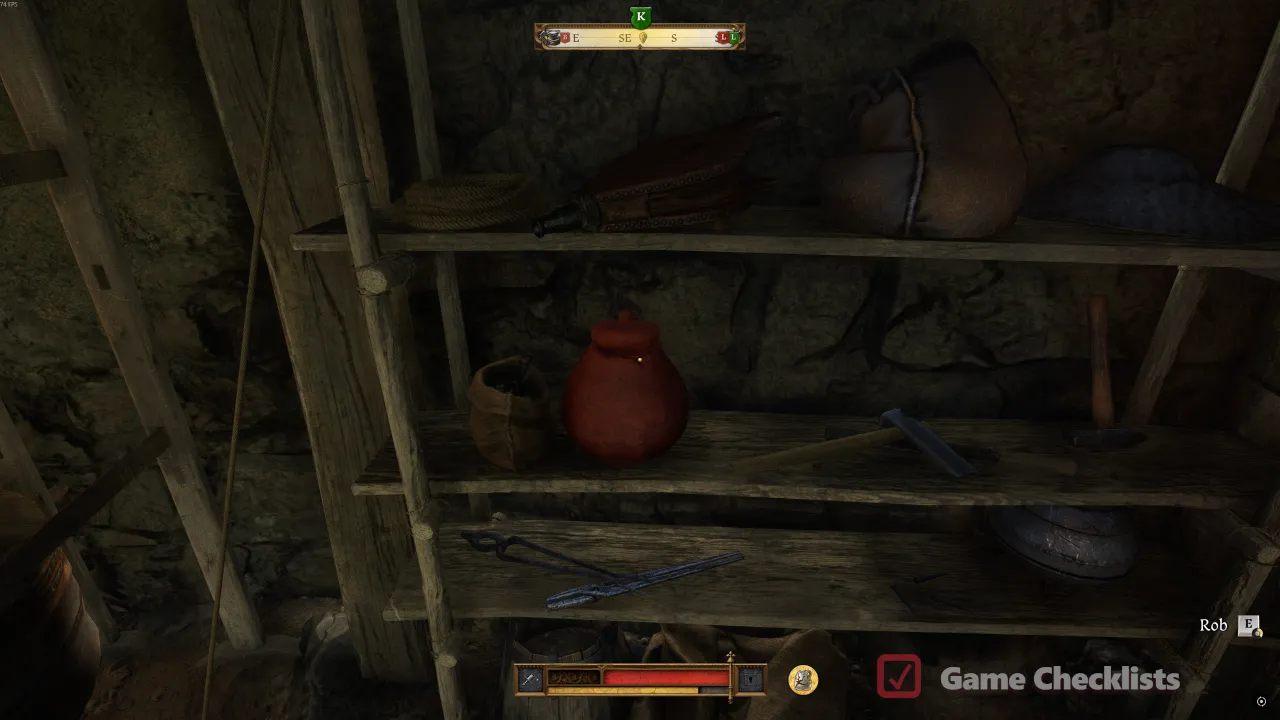 Small red jar stash near the Trosky Castle forge supply chest with lockpick and Groschen