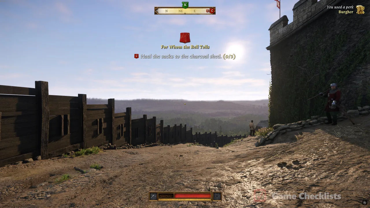 Henry at the start of For Whom the Bell Tolls in Trosky Castle outer yard as a prisoner