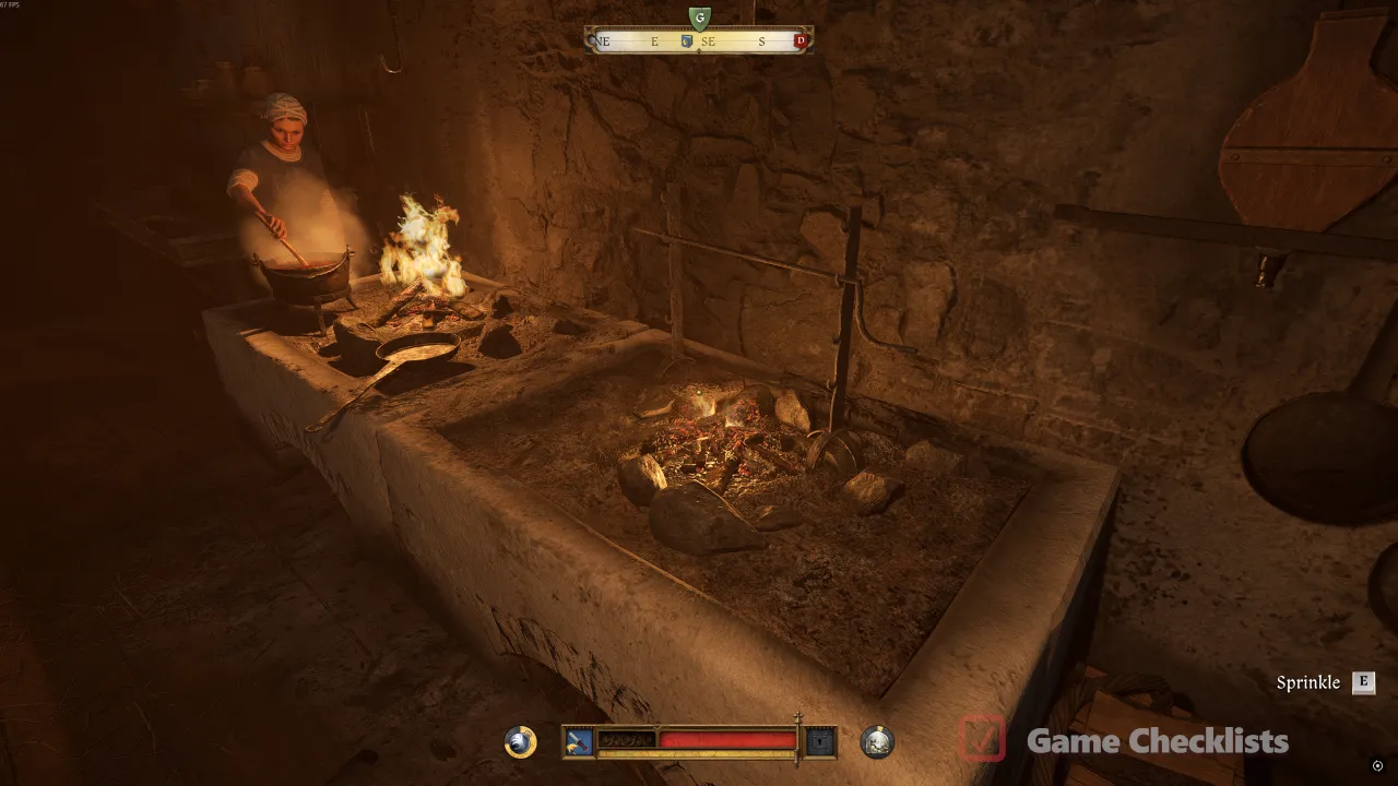 Sprinkling water on a fireplace in the Maiden tower during Demons of Trosky