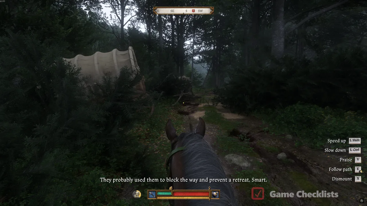 Fallen tree ambush site on the road in Divine Messenger