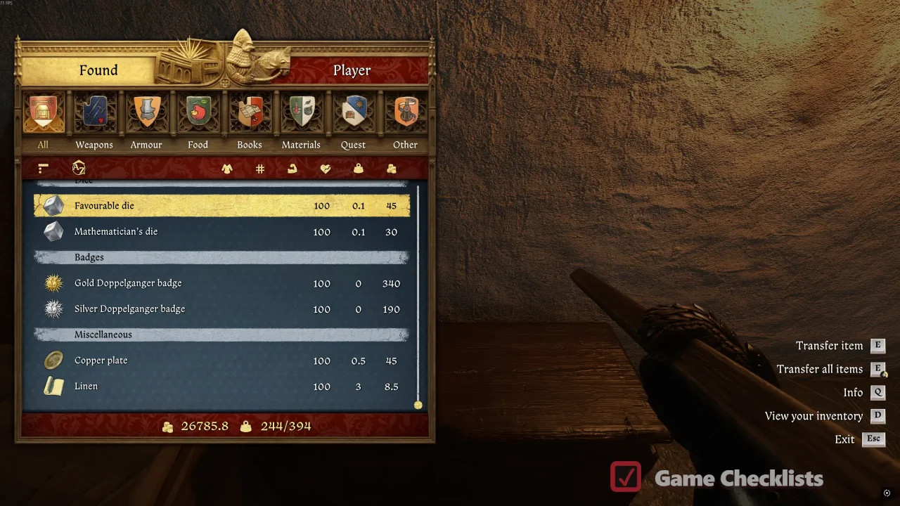 Samuel chest dice and badges King Solomon tavern