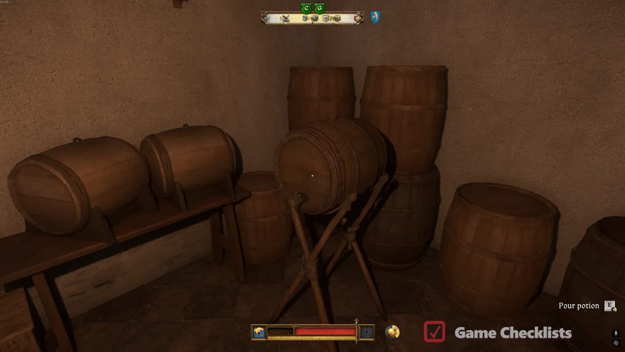 Pouring chamomile decoction into Naaz wine cask in Ill Repute