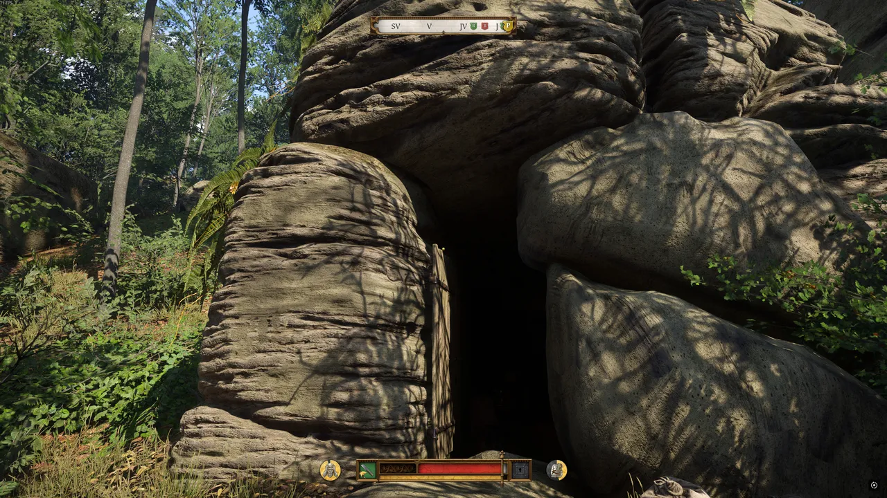 kcd2-lackey-11: Hidden stash by the horse with crossbow, bolts, clothes and Groschen