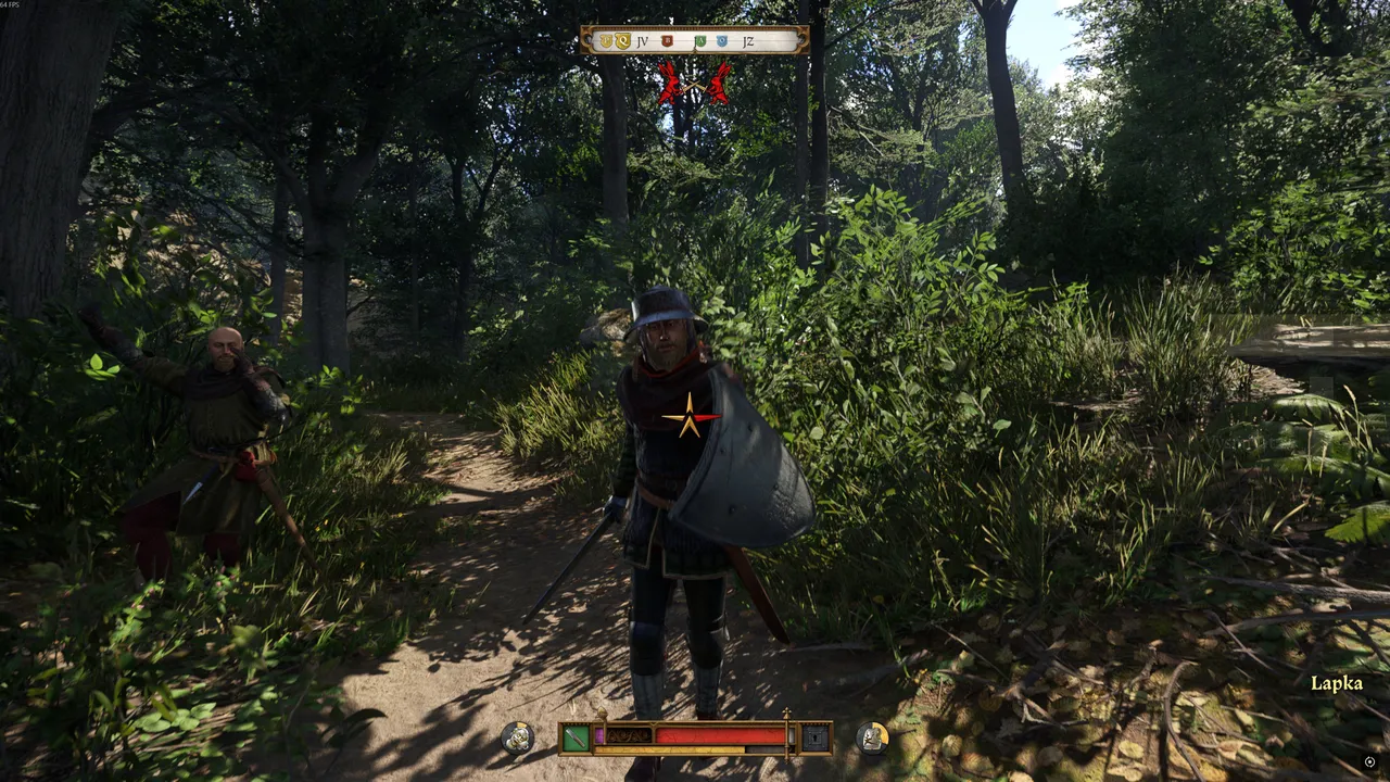 kcd2-lackey-bandits: Five bandits at the Lackey camp before combat