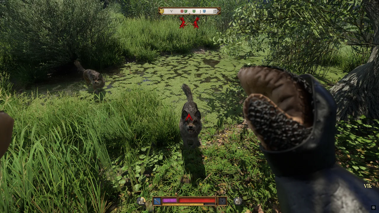 kcd2-lackey3: Wolf pack surrounding the tree during Lackey - fistfight for Lent