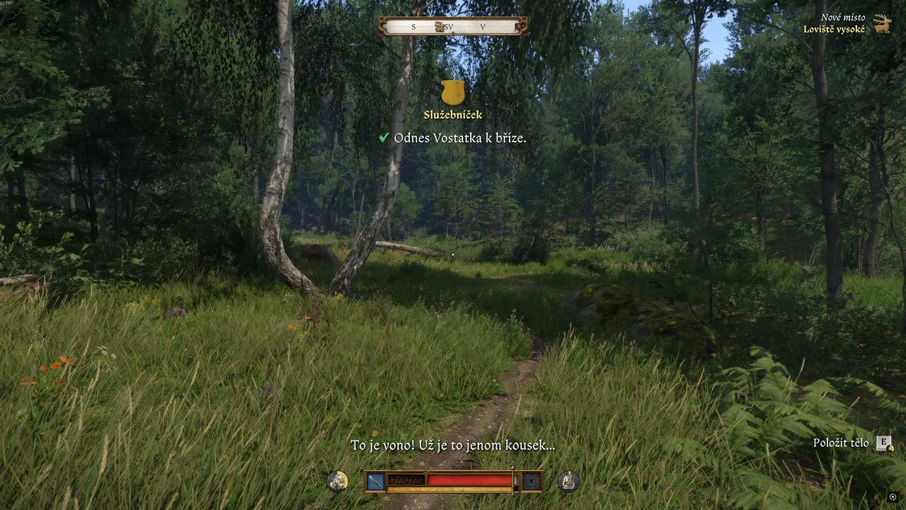 kcd2-lackey7: Footprints and trail markers leading toward Vostatek's missing horse