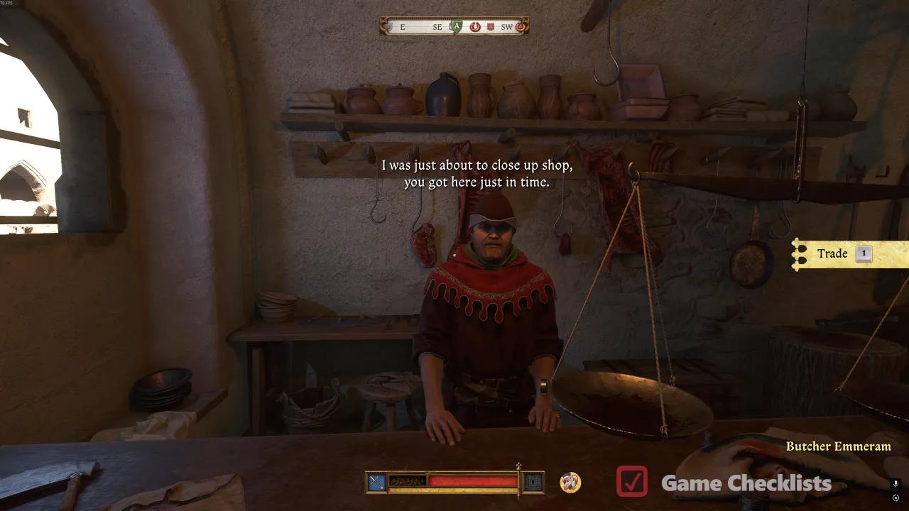 Butcher Emmeram at his shop in Mark of the Brotherhood