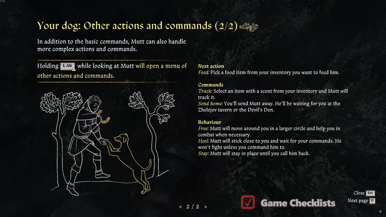 kcd2-mutt-tutorial2: In-game Houndmaster tutorial screen - part 2