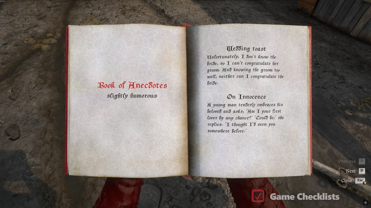 Reading A Book of Humourous Anecdotes before returning to Rosa