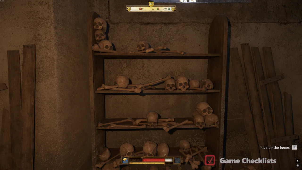 Wooden shelves with bones to move in Sedletz ossuary