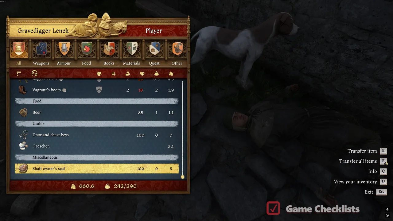 Looting the mine owner seal from Gravedigger Lenek