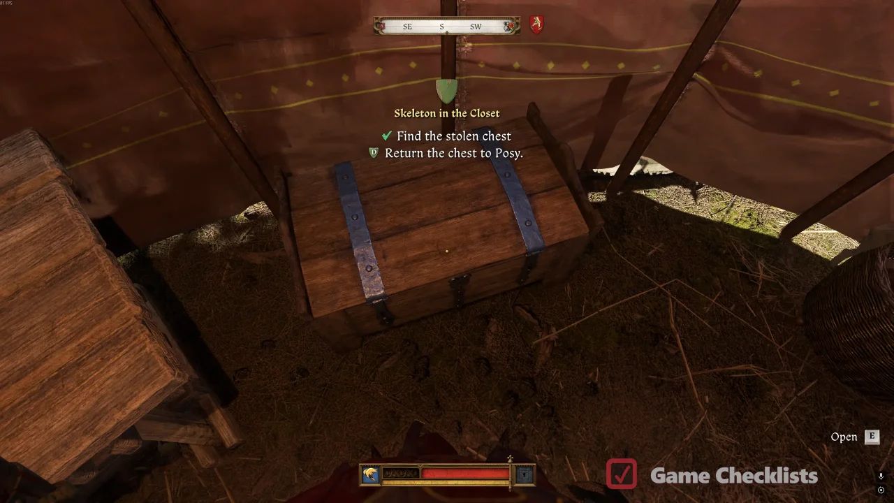 Locked chest with Zimburg reliquary in red tent