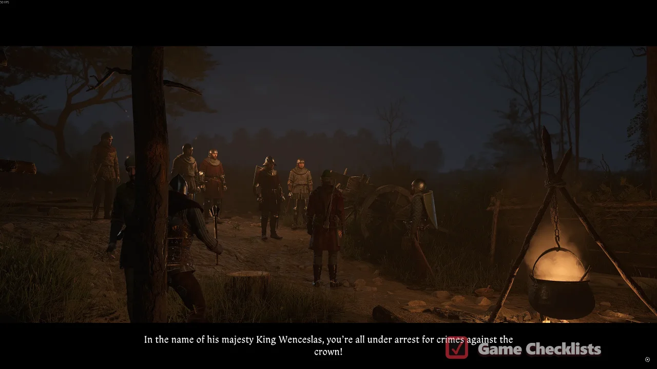 Six soldiers confront soot-covered Henry after mine sabotage
