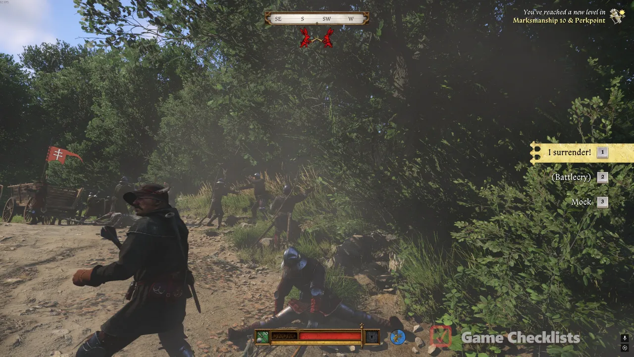Handgonne shot on the soldier pinning Zizka at the start of the ambush fight