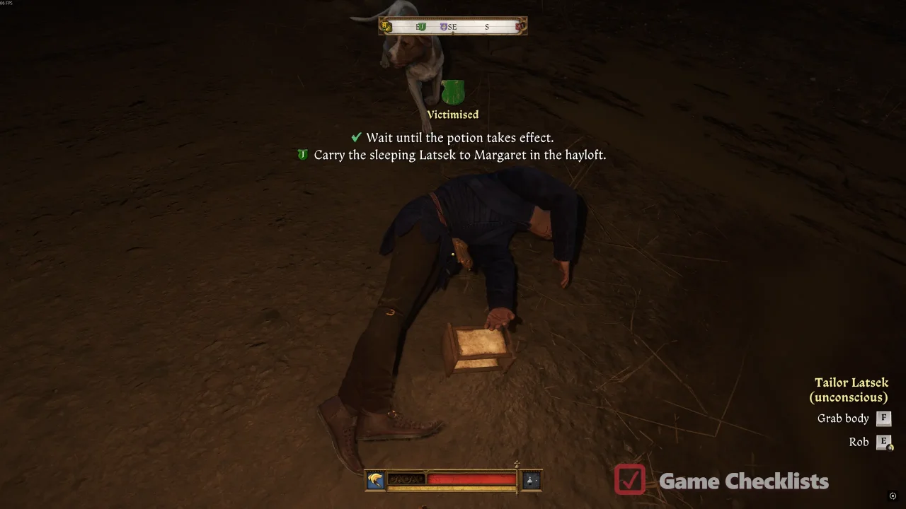 Unconscious Latsek outside Hangman's Halter